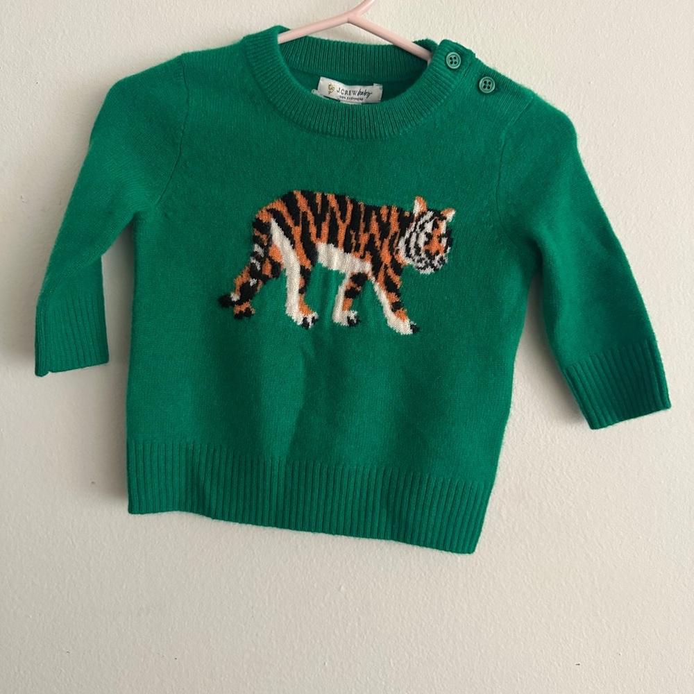 J.CREW NWT Cashmere Sweater Tiger $98 SIZE 3-6M Emerald Green Classic Fit Luxe - Picture 5 of 6